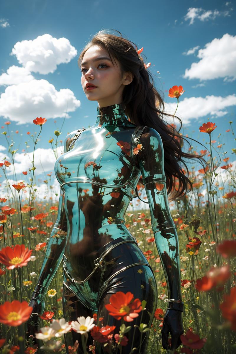 05937-1596247308-1 girl, long hair flowing, flowers, sky, outdoor, clouds, solo, red flowers, grass, fields, black hair, standing, sky, blurry, b.png